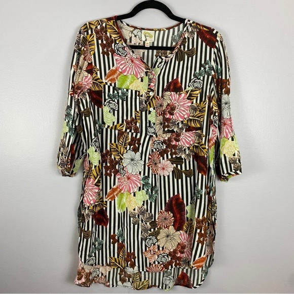 Anthropologie 'Fig & Flower' • Striped Floral Tunic Blouse • Size M - Picture 2 of 9